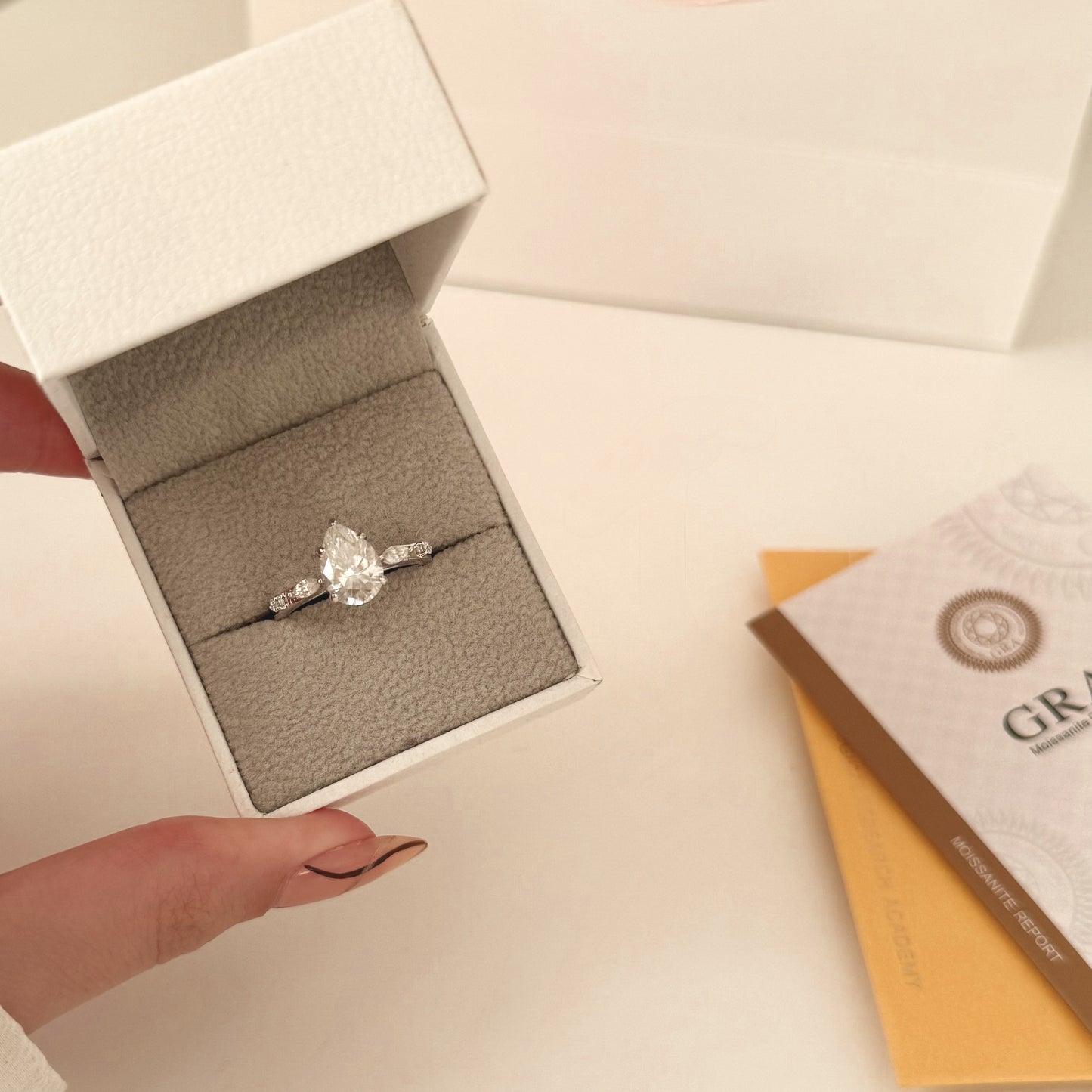 Moissanite pear ring